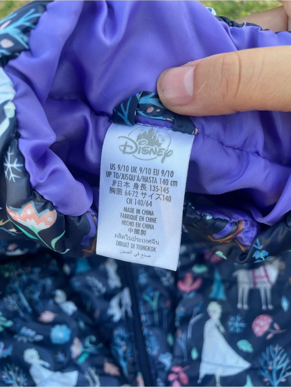 Disney Navy Blue Puffer Jacket with Multicolor Frozen Characters